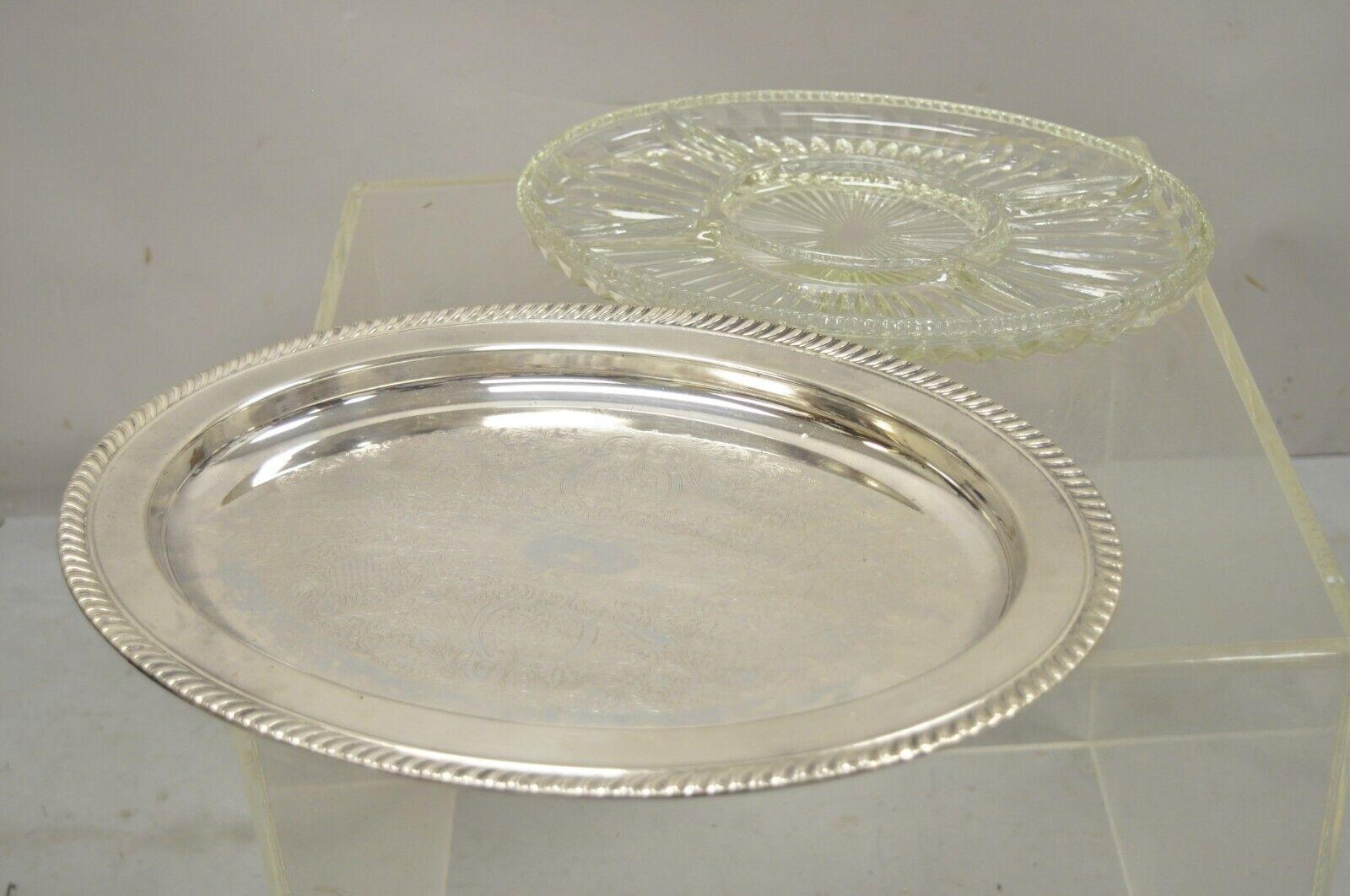 20th Century Vintage English Regency Style Silver Plated Oval Serving Dish Platter For Sale