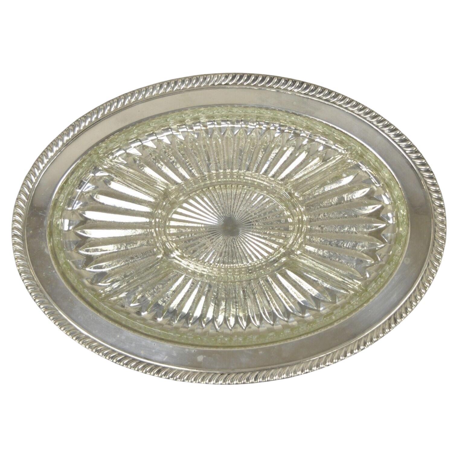 Vintage English Regency Style Silver Plated Oval Serving Dish Platter For Sale