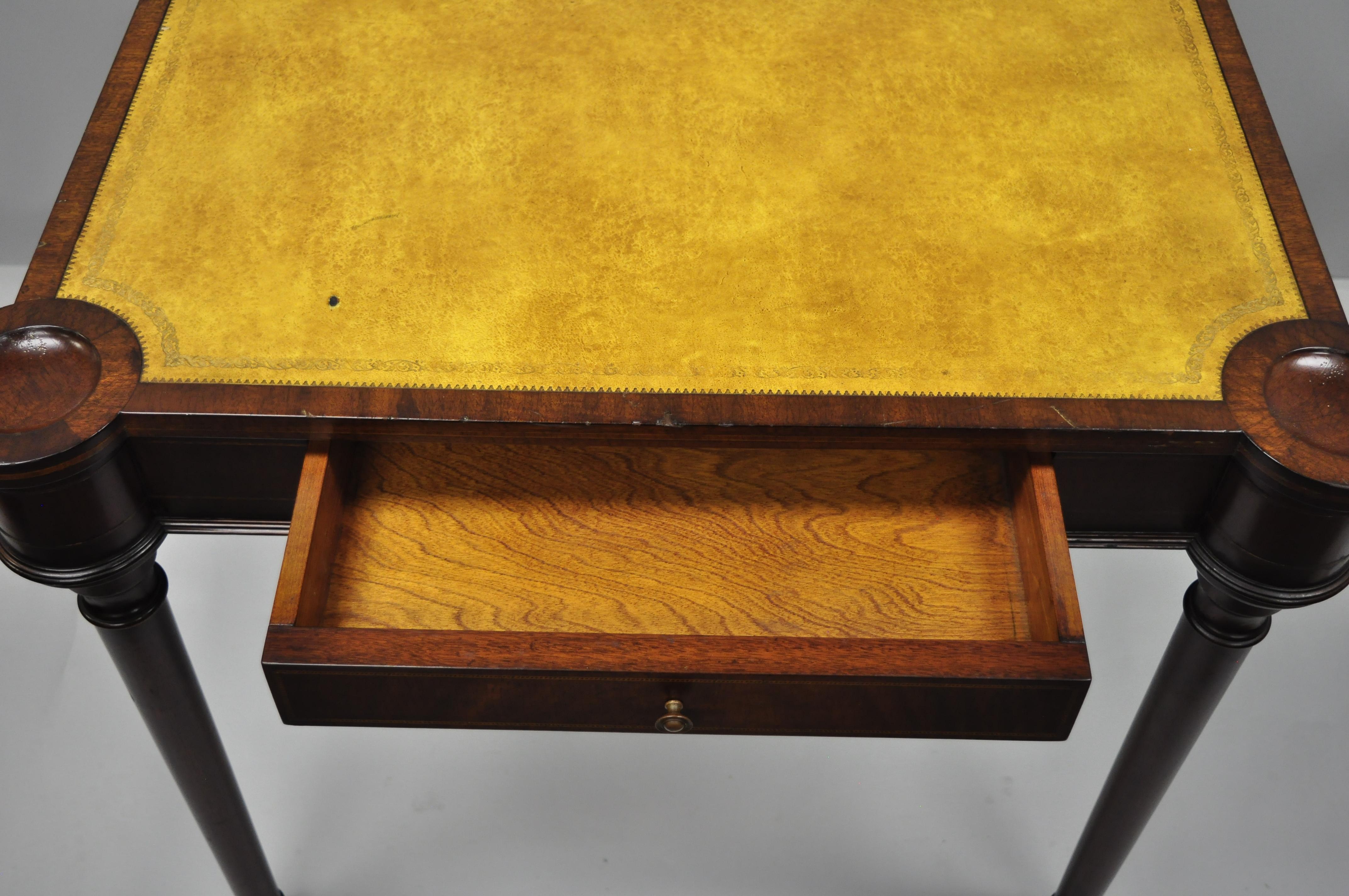 20th Century Vintage English Regency Style Yellow Leather Top One Drawer Card Game Table