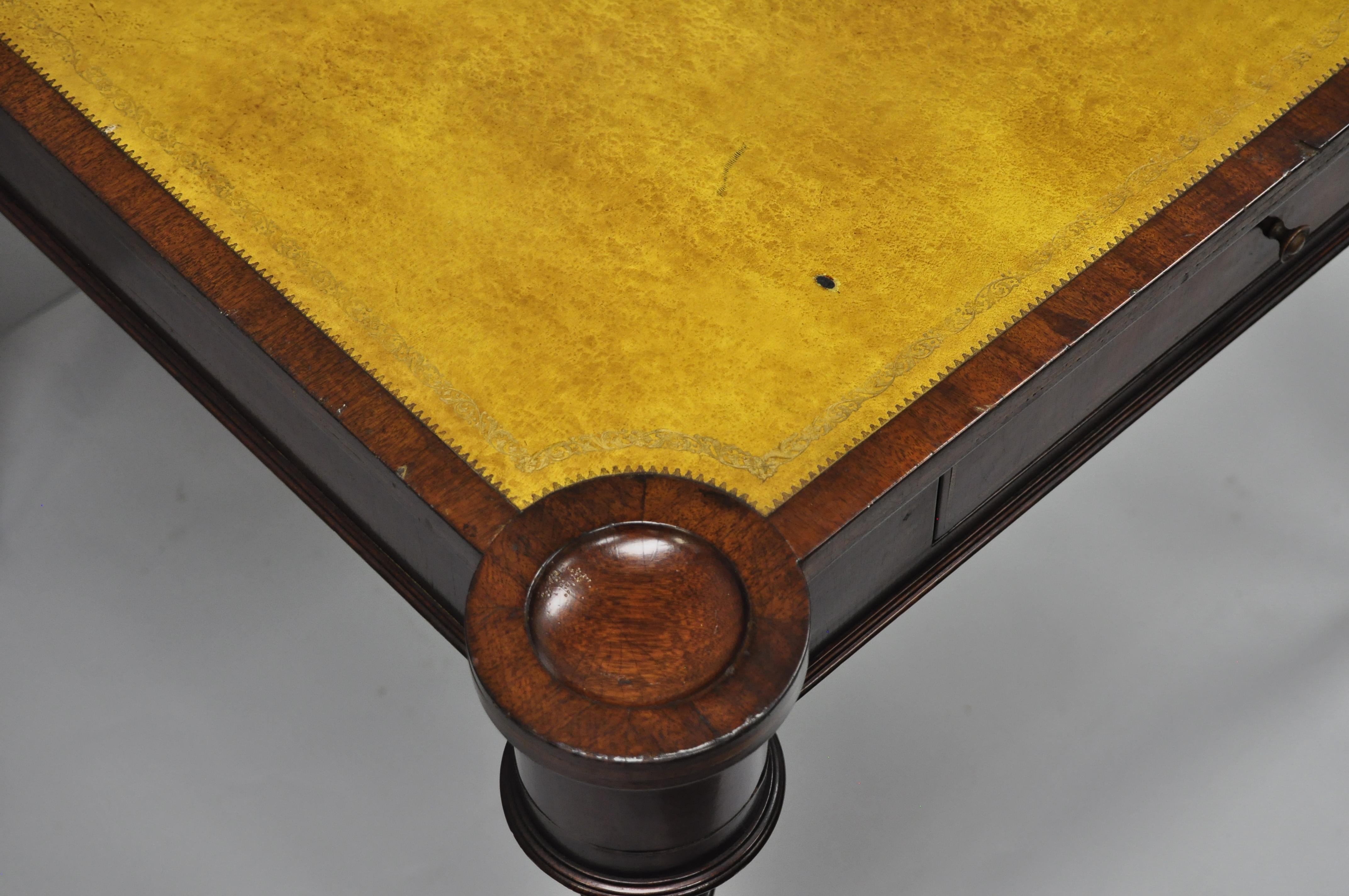 Vintage English Regency Style Yellow Leather Top One Drawer Card Game Table 3