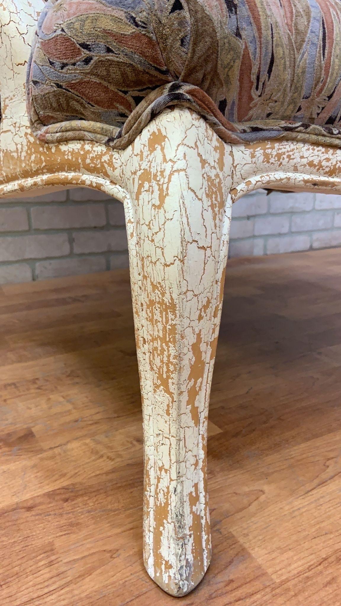 Vintage English Regency Upholstered Armchair with Antiqued Crackle Paint Finish In Good Condition For Sale In Chicago, IL