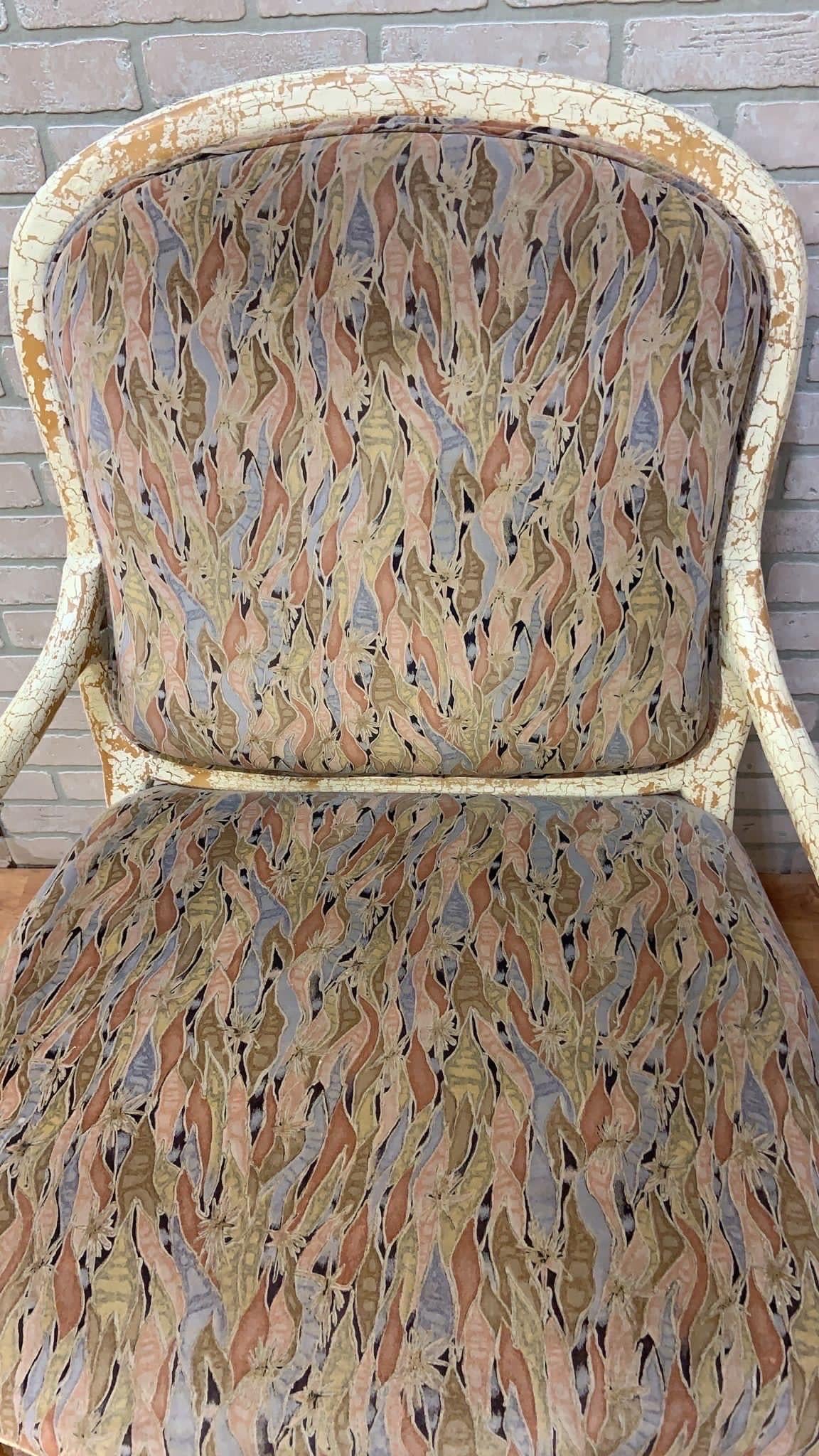 20th Century Vintage English Regency Upholstered Armchair with Antiqued Crackle Paint Finish For Sale