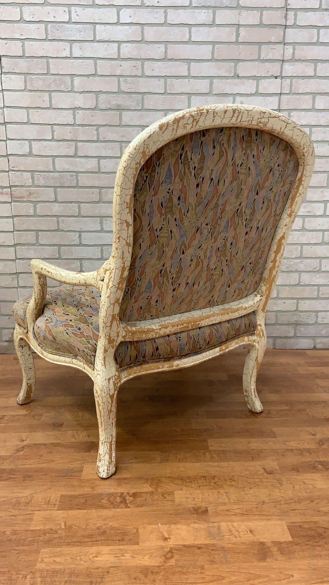 Vintage English Regency Upholstered Armchair with Antiqued Crackle Paint Finish For Sale 3