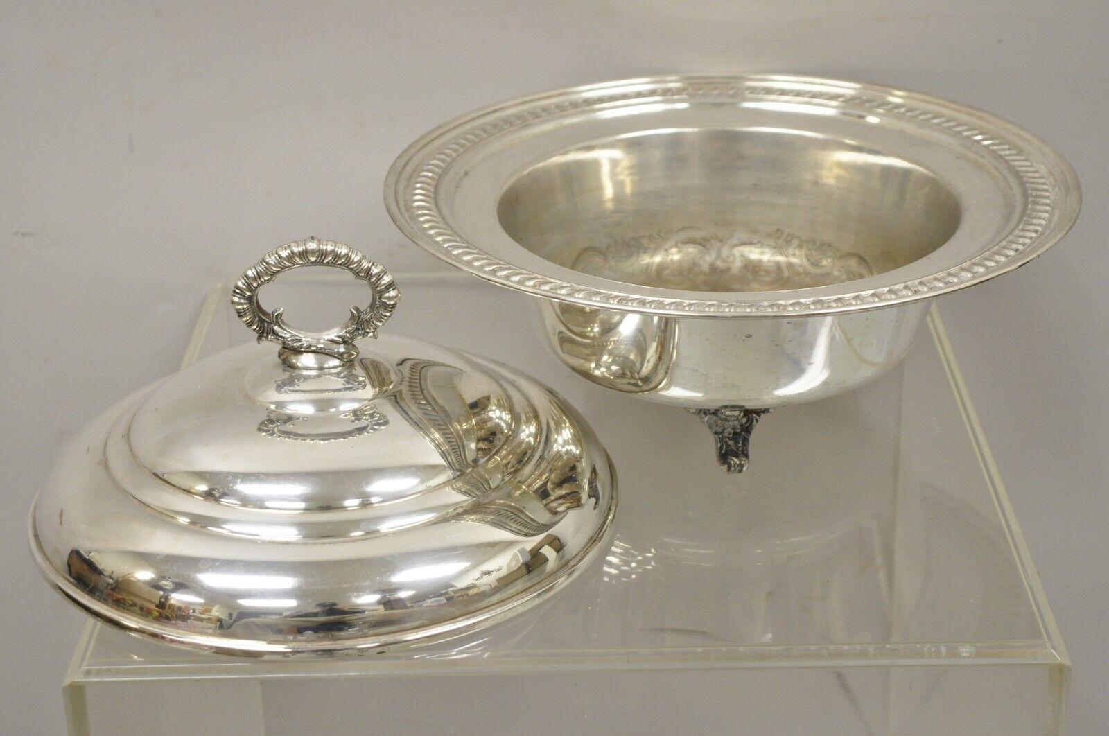 20th Century Vintage English Regency Victorian Style Silver Plated Lidded Vegetable Serving D For Sale
