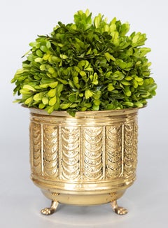 Vintage English Repoussé Brass Footed Cachepot Planter