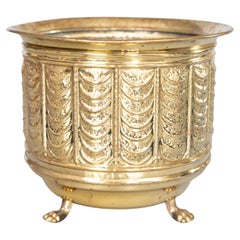 Vintage English Repoussé Brass Footed Cachepot Planter