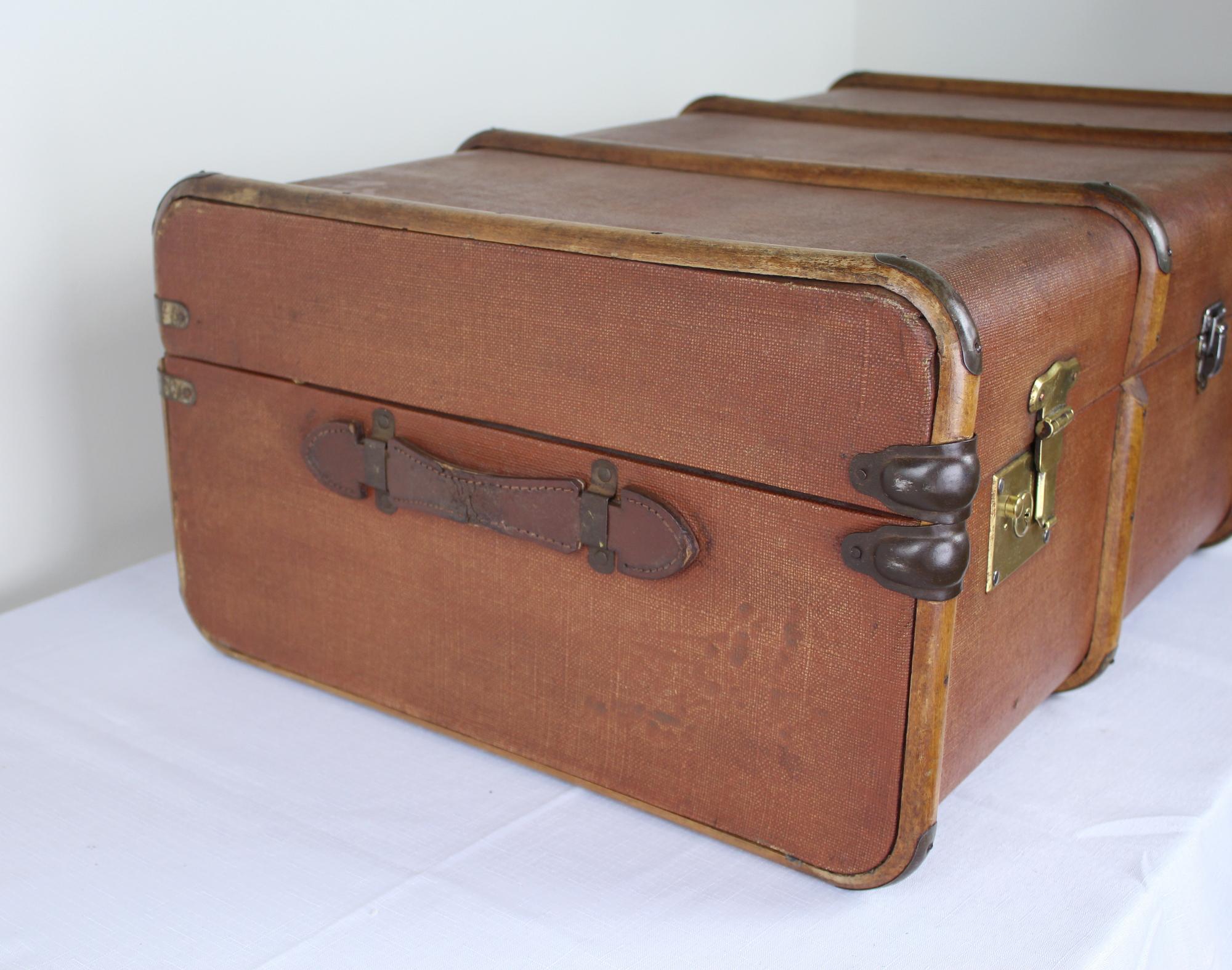 Early 20th Century Vintage English Rexene Waterproof Canvas Travel Trunk 