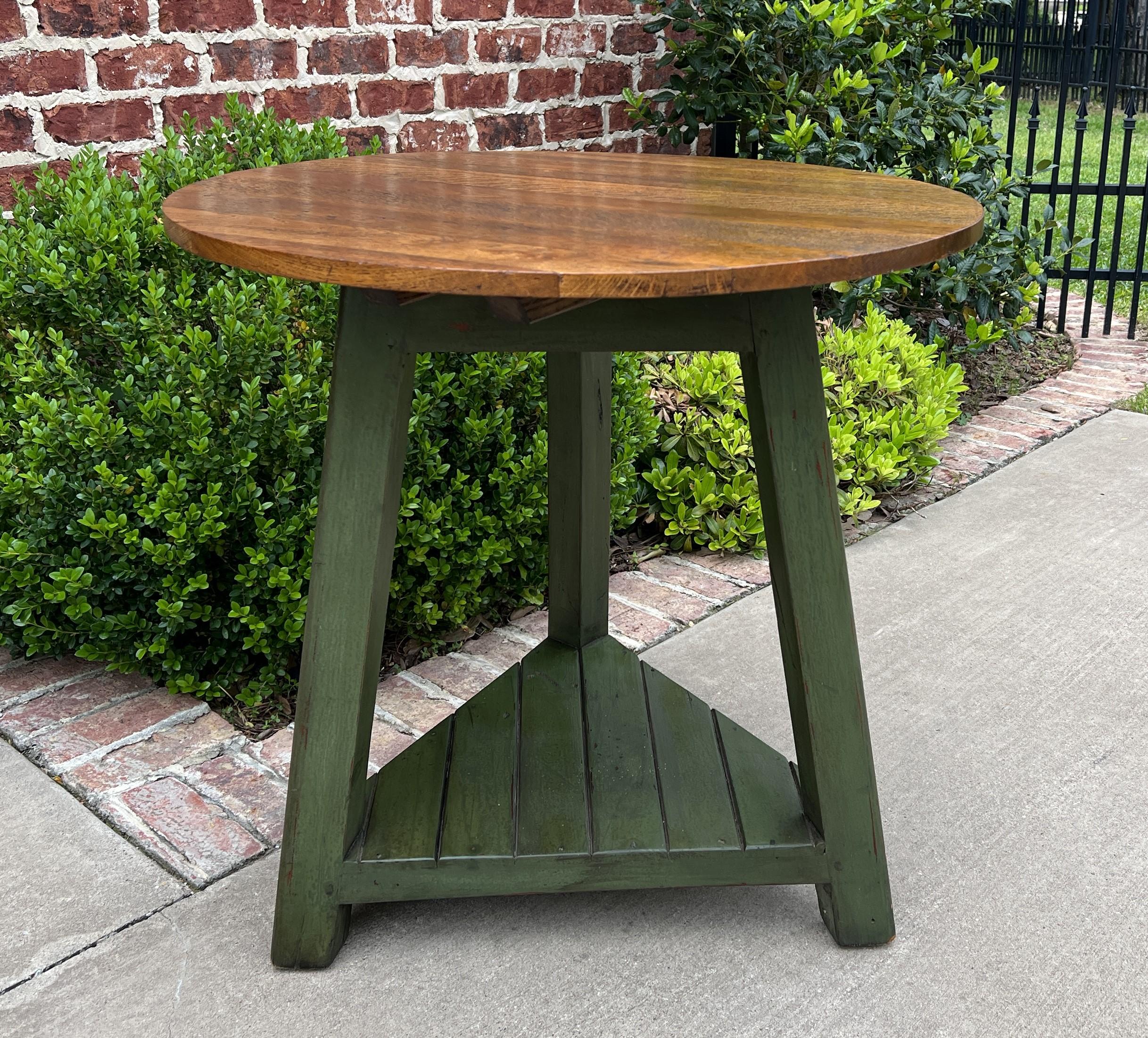 Vintage English Round Cricket Table End Table Side Table Oak 3-Legged Green Base For Sale 3