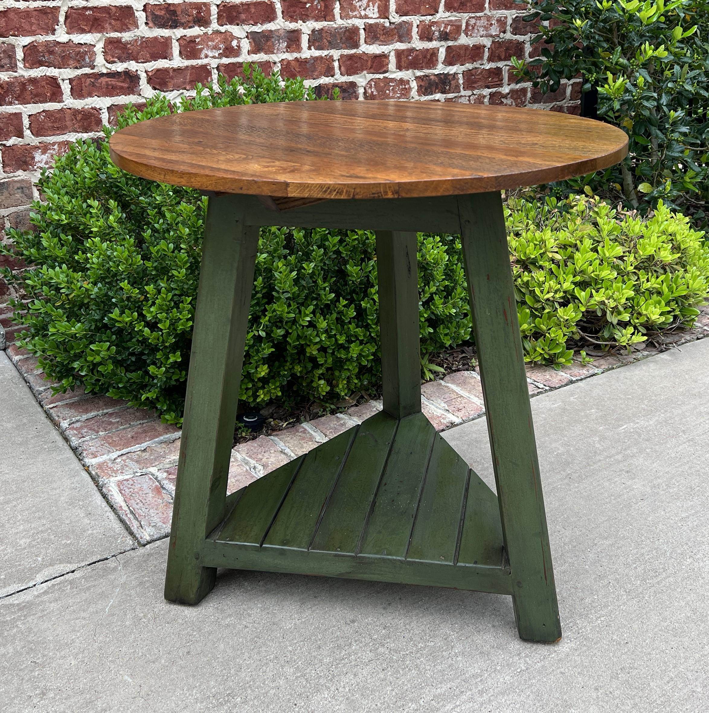 Vintage English Round Cricket Table End Table Side Table Oak 3-Legged Green Base For Sale 4