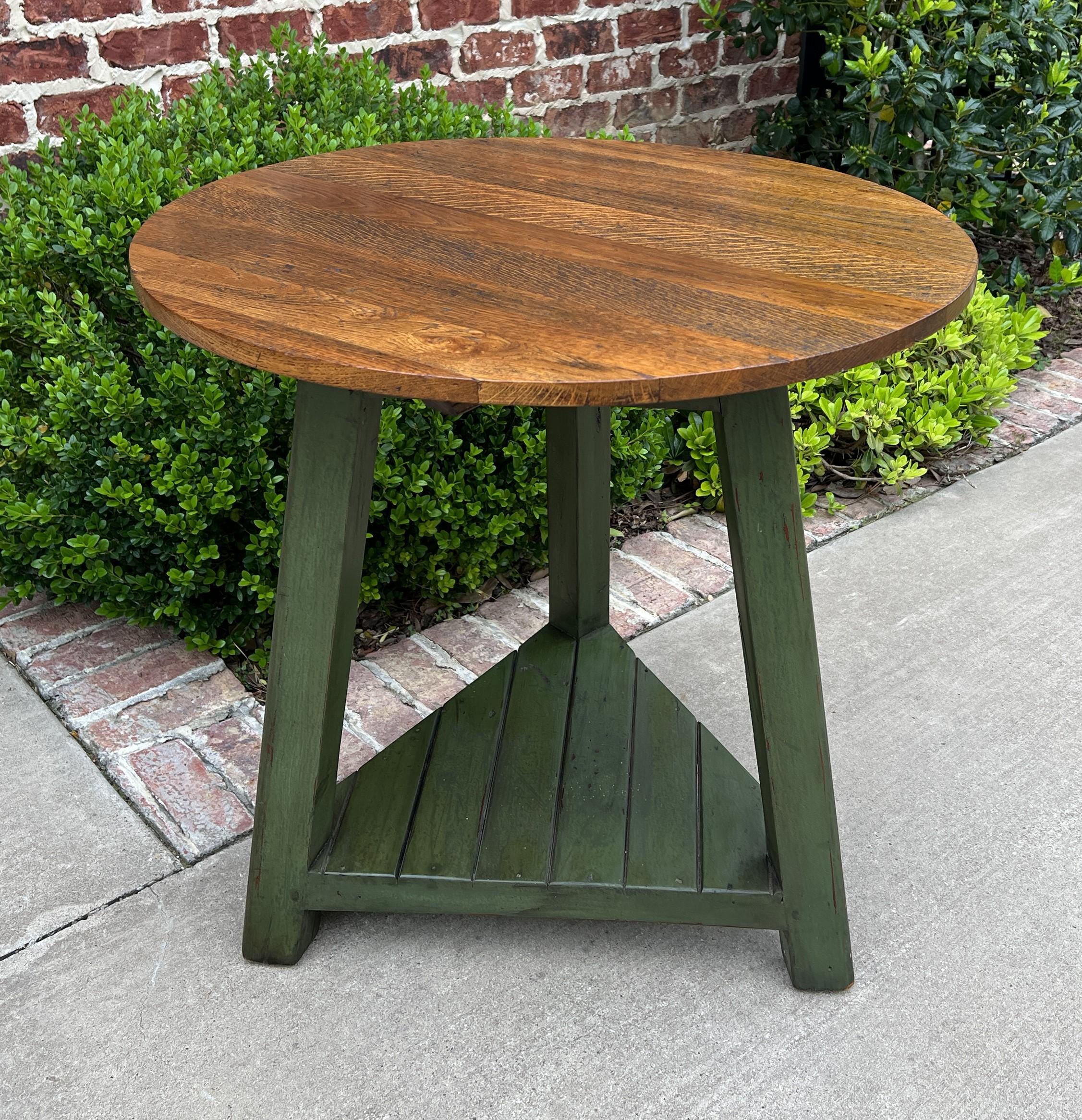 Vintage English Round Cricket Table End Table Side Table Oak 3-Legged Green Base For Sale 5