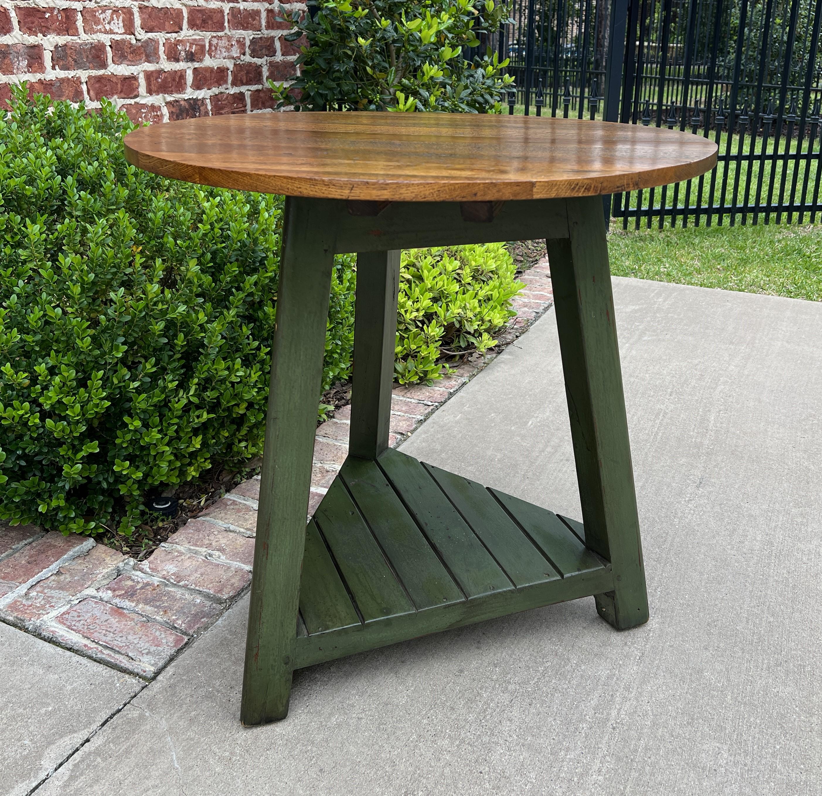 Vintage English Round Cricket Table End Table Side Table Oak 3-Legged Green Base For Sale 6
