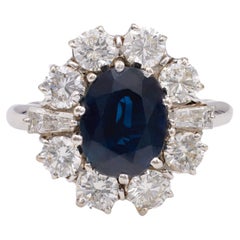 Vintage English Sapphire Diamond 18k White Gold Cluster Ring
