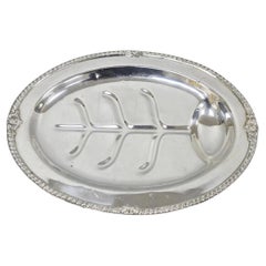 Vintage English Sheffield Silver Plated Meat Cutlery Oval Serving Platter Tray