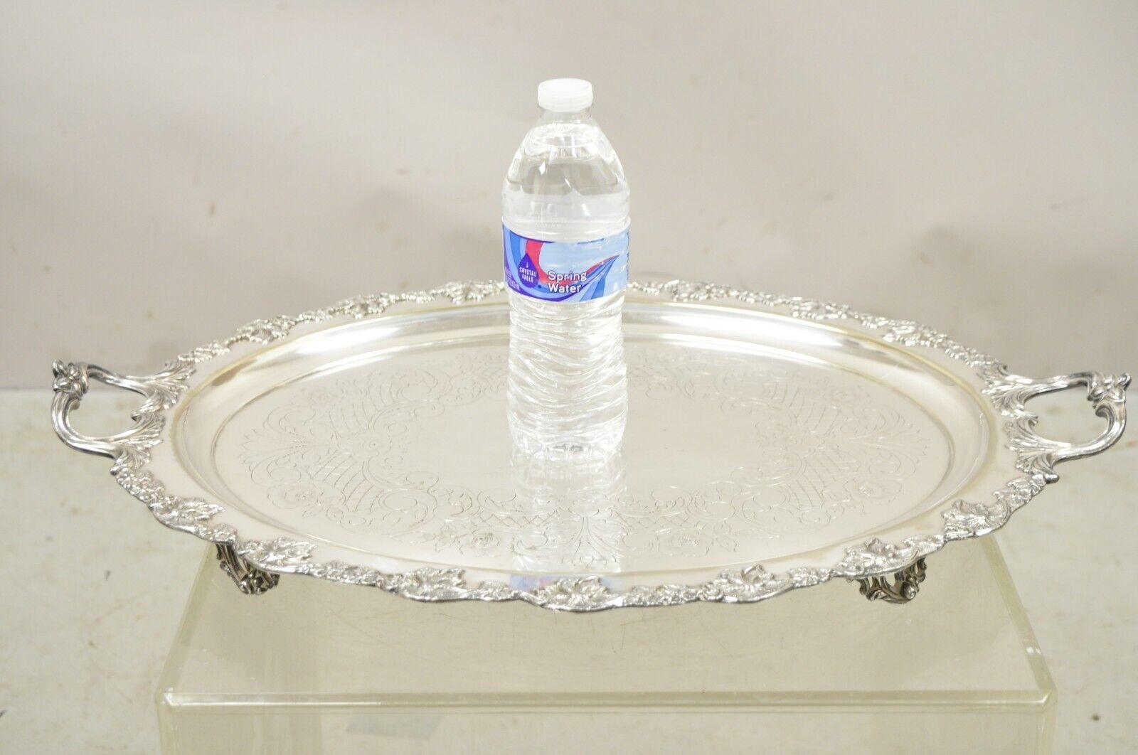 Vintage English Sheffield Silver Plated Oval Maple Leaf Serving Platter Tray For Sale 3