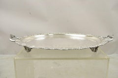 Vintage English Sheffield Silver Plated Oval Maple Leaf Serving Platter Tray
