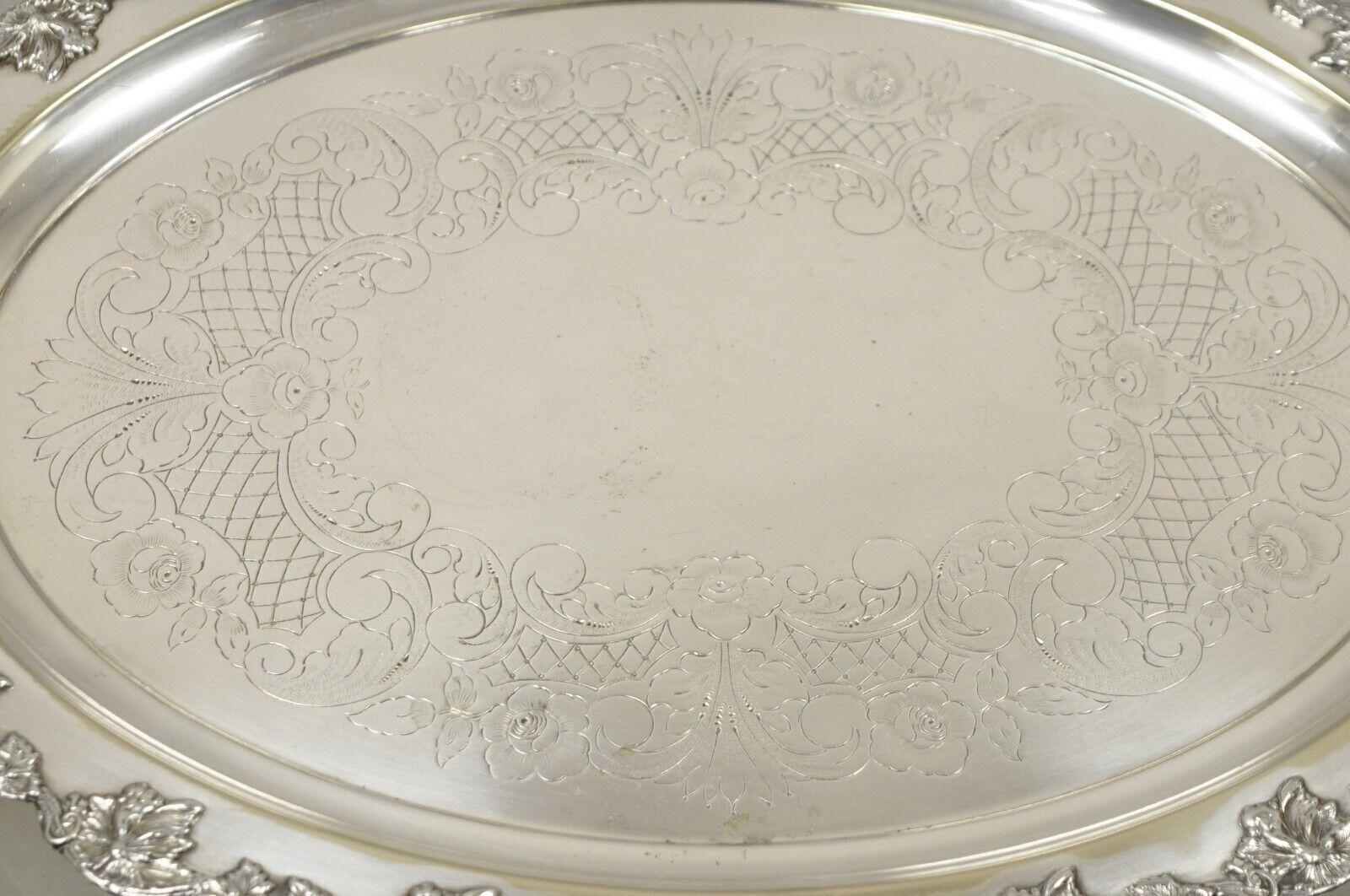Victorian Vintage English Sheffield Silver Plated Oval Maple Leaf Serving Platter Tray For Sale