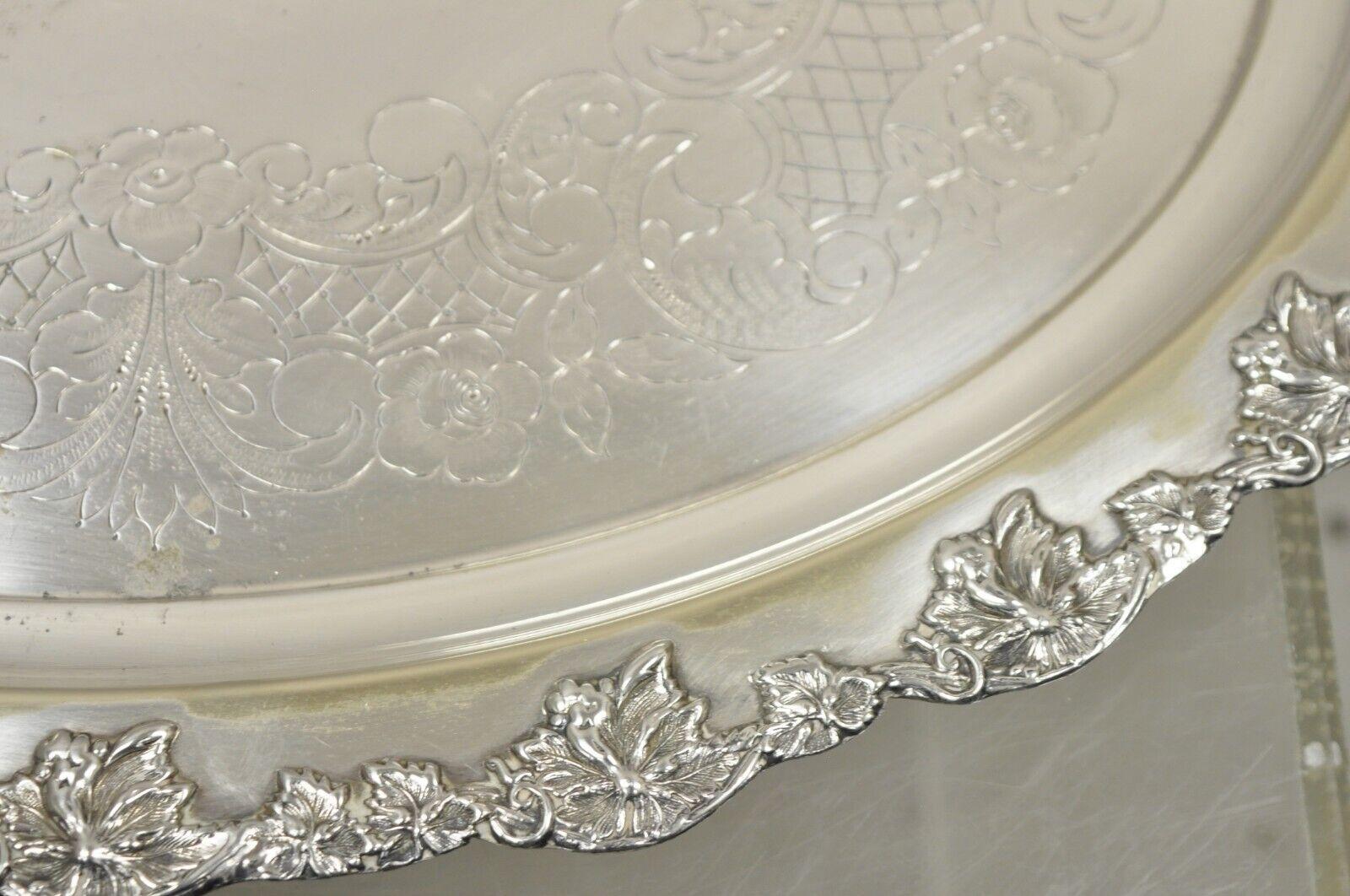 20th Century Vintage English Sheffield Silver Plated Oval Maple Leaf Serving Platter Tray For Sale
