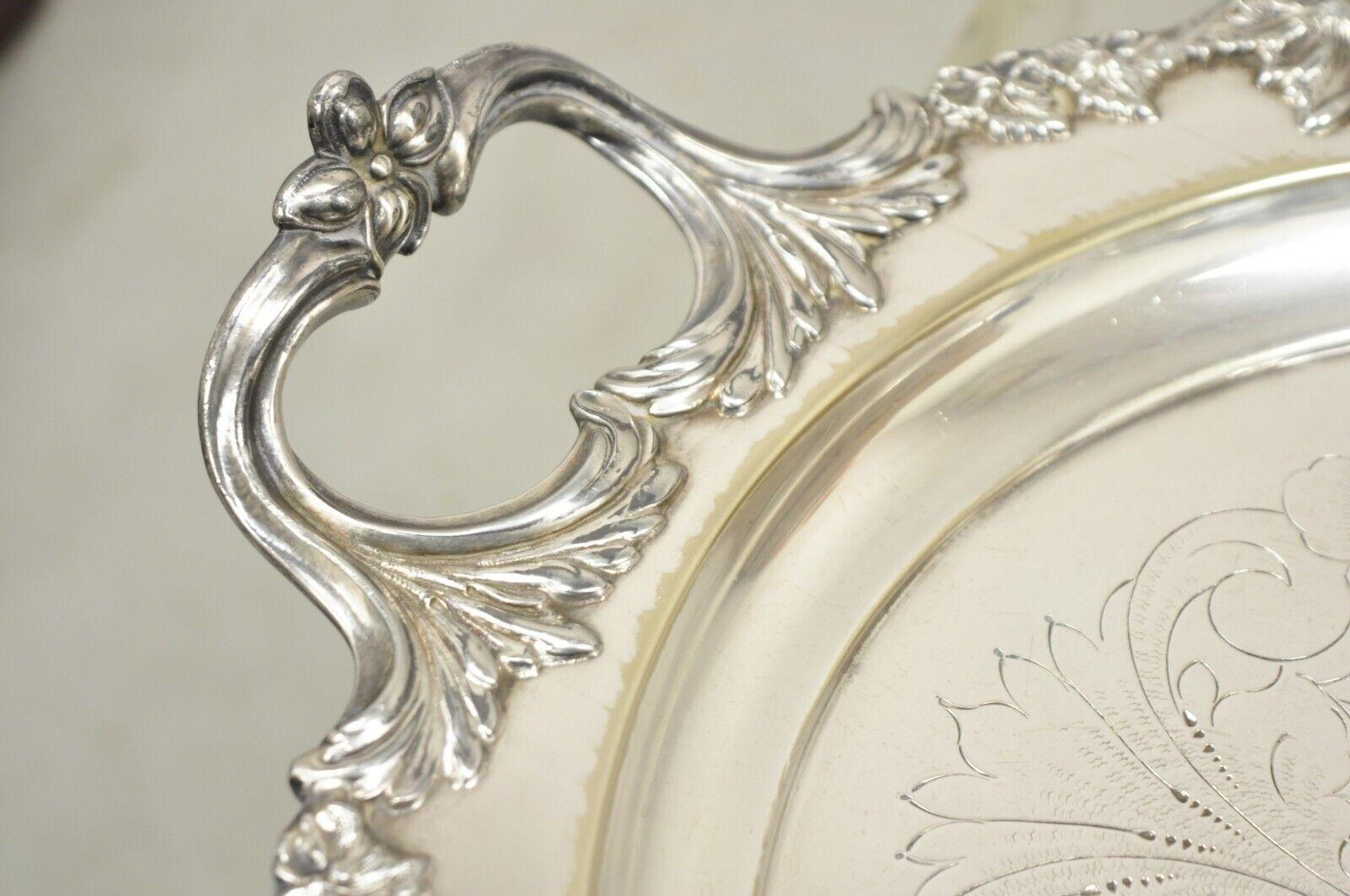 Metal Vintage English Sheffield Silver Plated Oval Maple Leaf Serving Platter Tray For Sale
