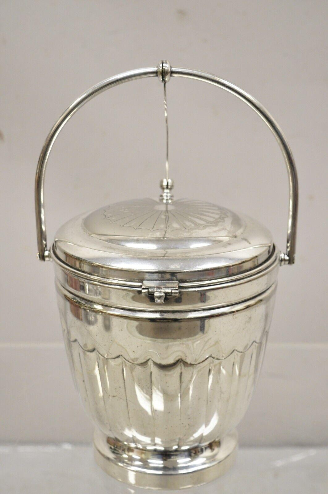 Vintage English Sheridan Silver Plated Reticulated Hinge Lid Ice Bucket For Sale 5