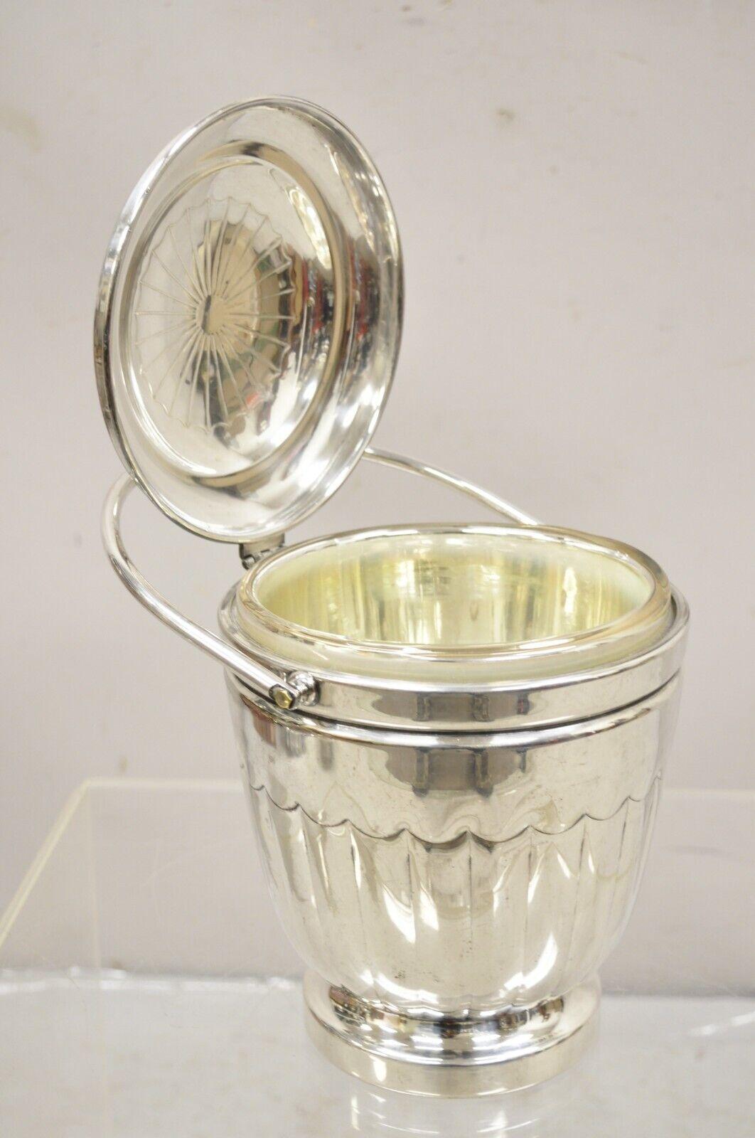 Mid-Century Modern Vintage English Sheridan Silver Plated Reticulated Hinge Lid Ice Bucket For Sale
