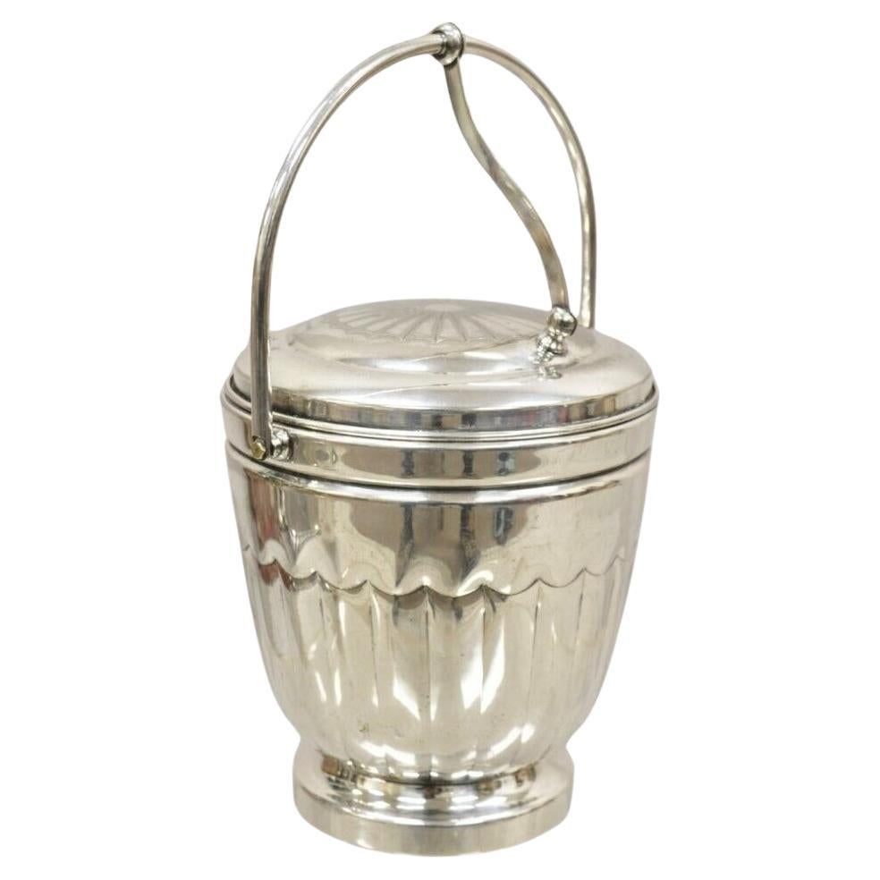 Vintage English Sheridan Silver Plated Reticulated Hinge Lid Ice Bucket For Sale