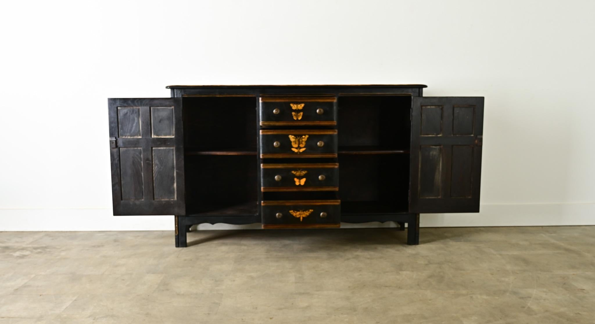 Vintage English Sideboard with Recent Paint & Decoupage 3