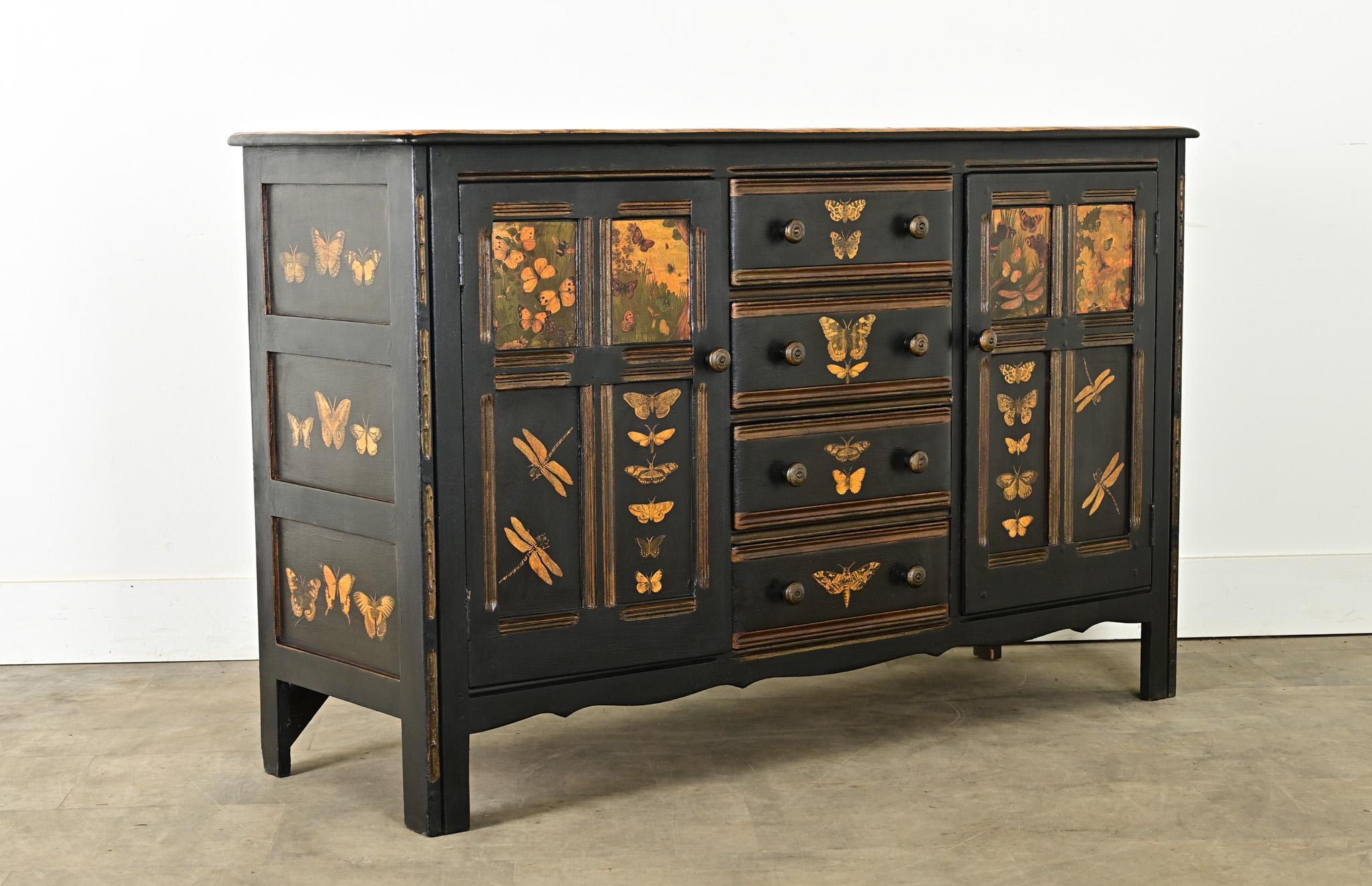 Vintage English Sideboard with Recent Paint & Decoupage 5