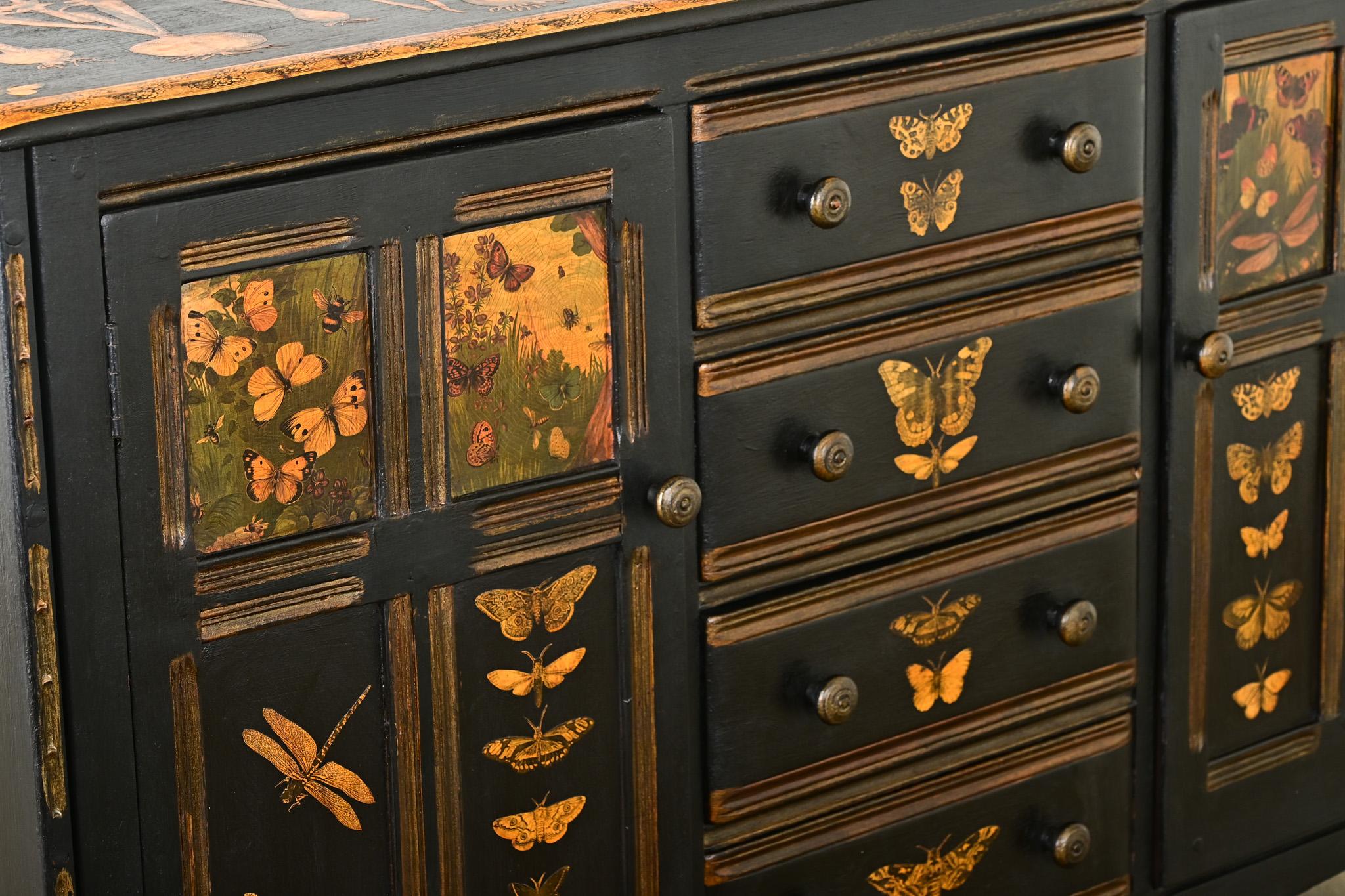 Vintage English Sideboard with Recent Paint & Decoupage 6