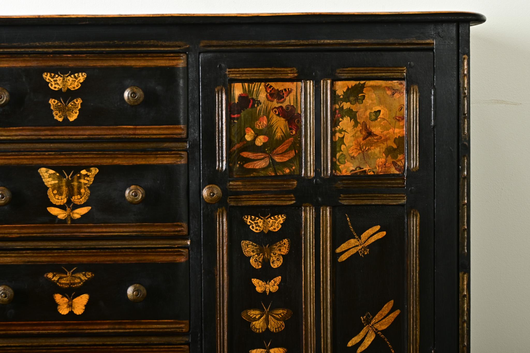 Other Vintage English Sideboard with Recent Paint & Decoupage