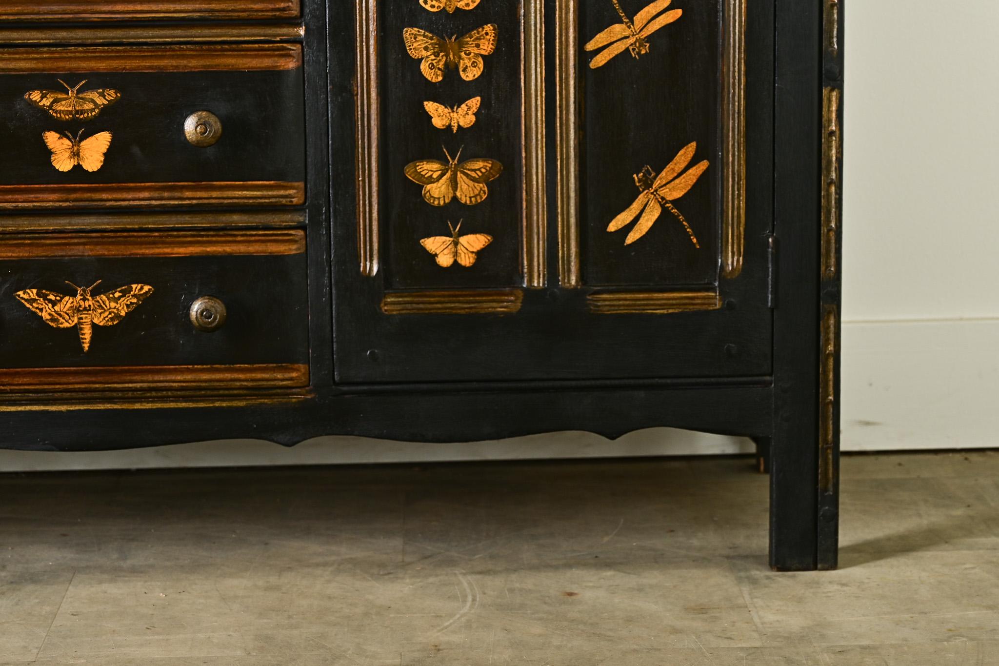 Découpage Vintage English Sideboard with Recent Paint & Decoupage