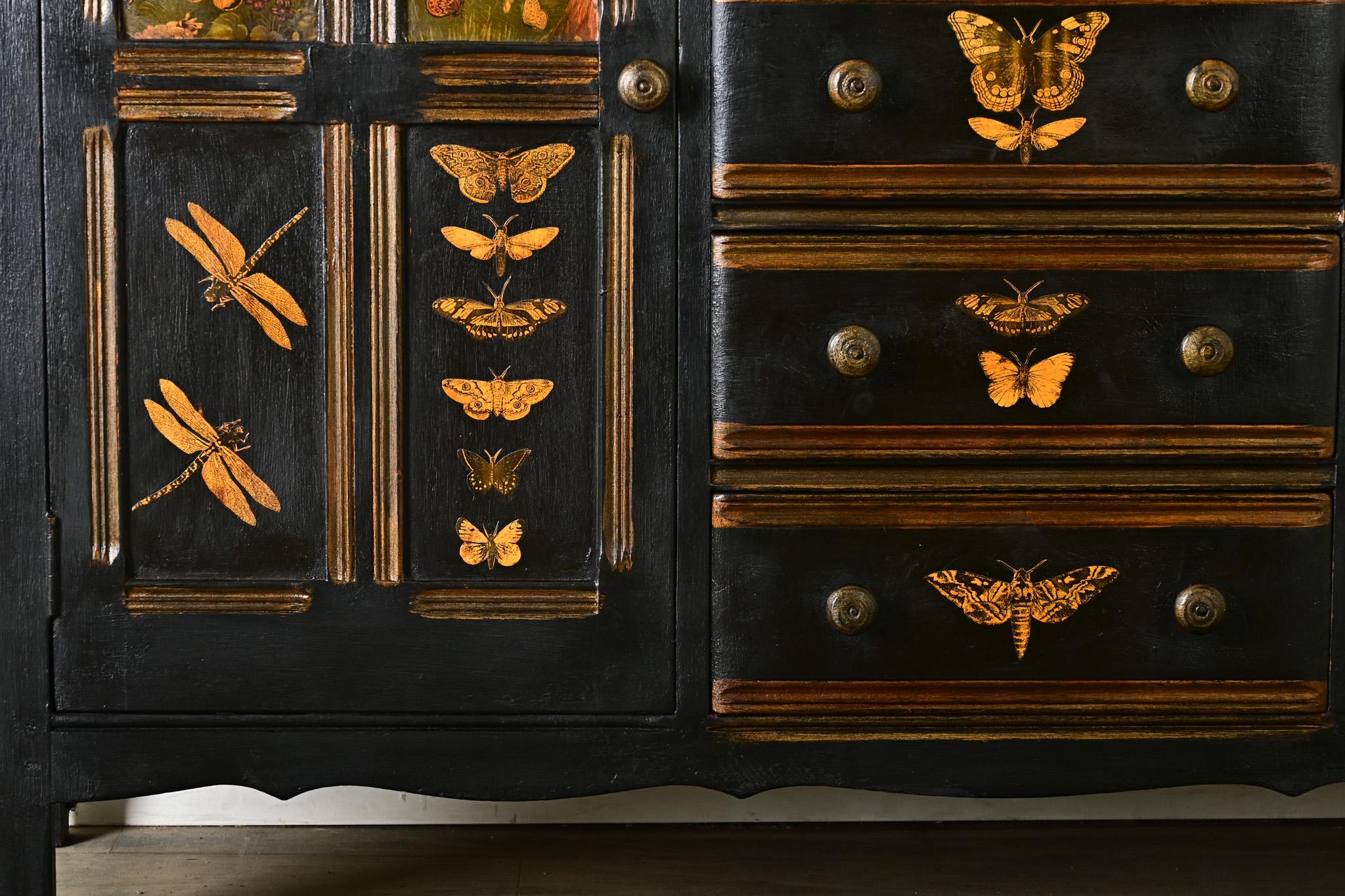 Vintage English Sideboard with Recent Paint & Decoupage In Good Condition In Baton Rouge, LA