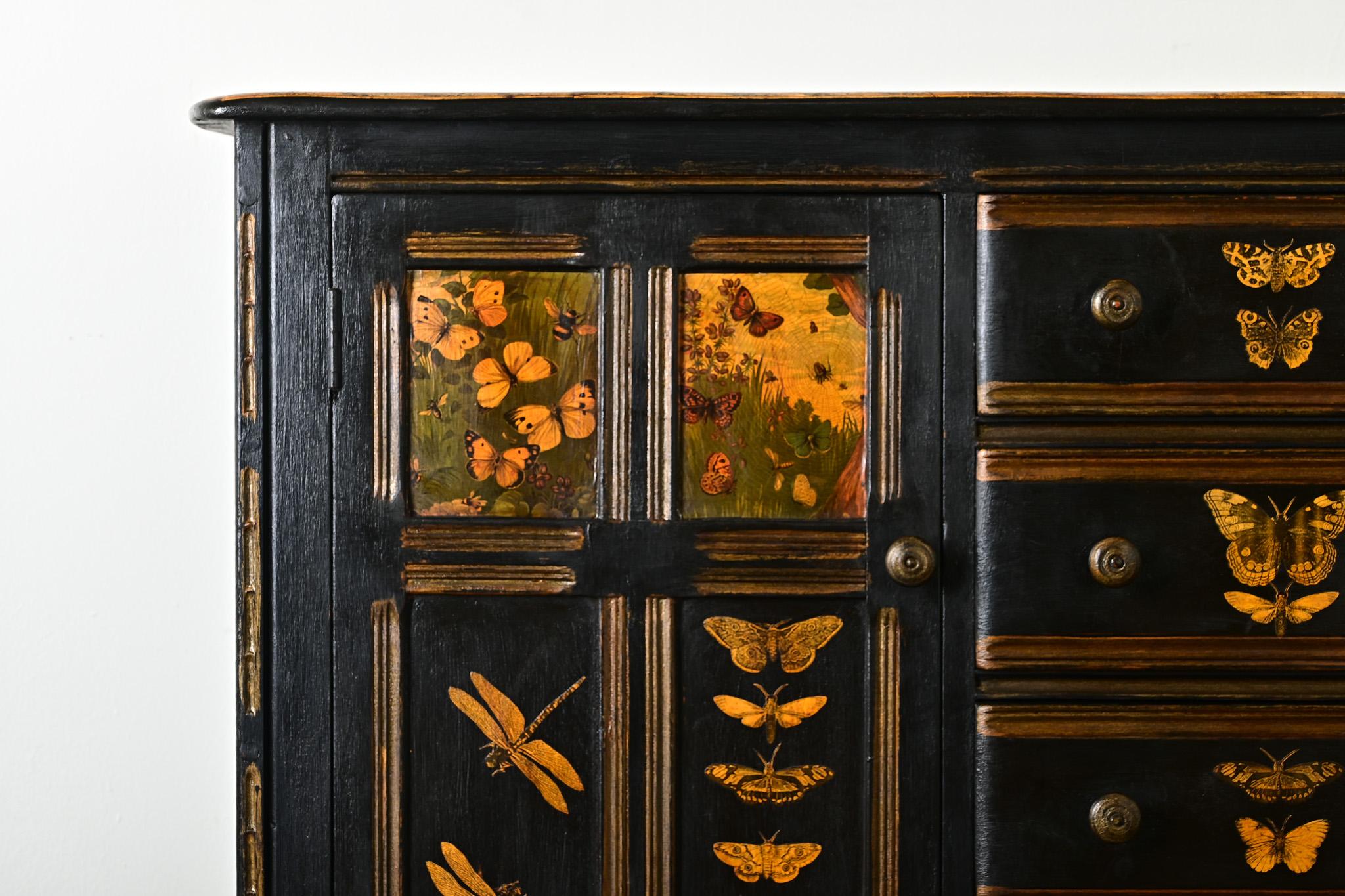 20th Century Vintage English Sideboard with Recent Paint & Decoupage