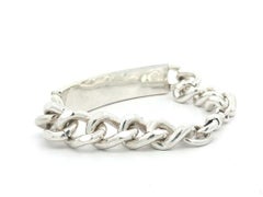 Vintage English Silver Large ID Bracelet On A Curb Link Chain w/ Dog Clip