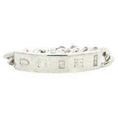 Vintage English Silver Large ID Bracelet On A Curb Link Chain w/ Dog Clip