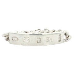 Vintage English Silver Large ID Bracelet On A Curb Link Chain w/ Dog Clip