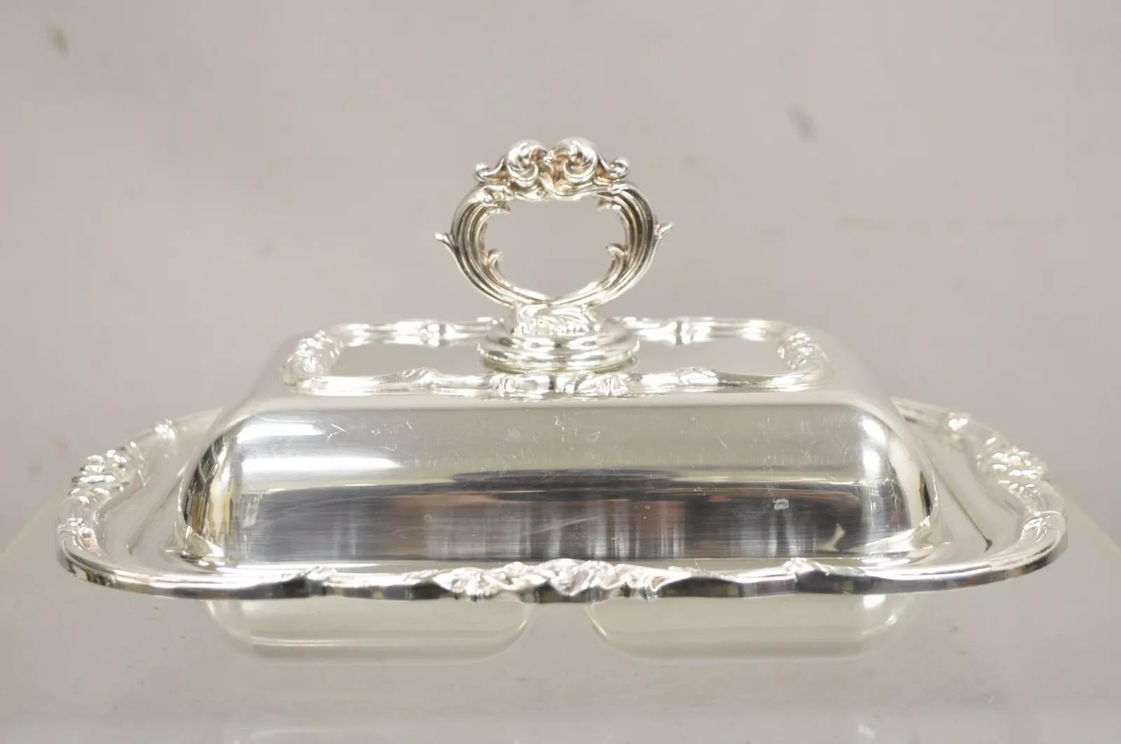 Vintage English Silver Mfg Co Plato para servir doble con cubierta plateada siglo XX en venta
