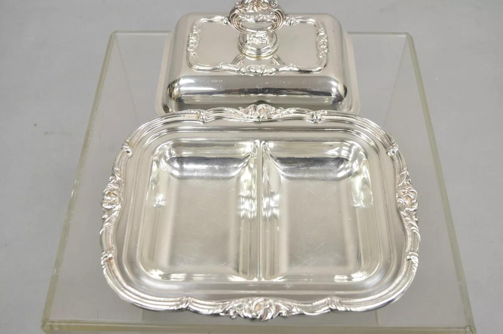 Vintage English Silver Mfg Co Plato para servir doble con cubierta plateada Chapado en plata en venta