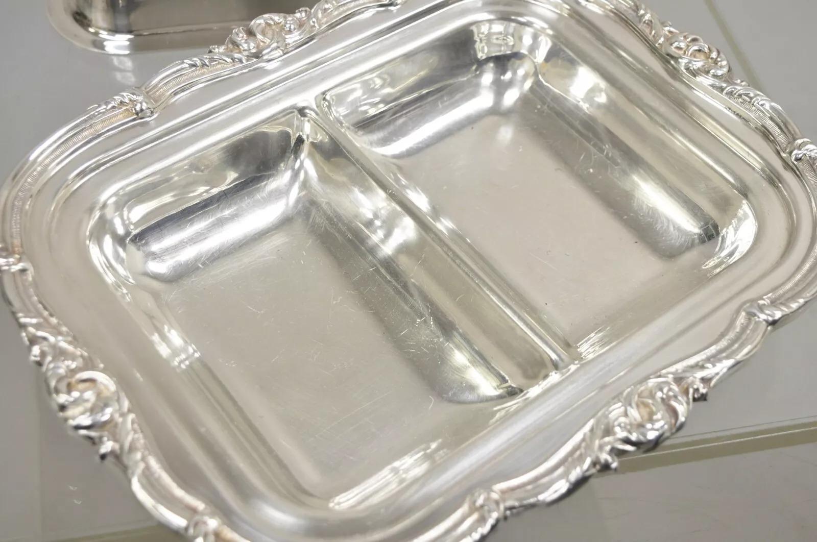 Vintage English Silver Mfg Co Plato para servir doble con cubierta plateada en venta 1