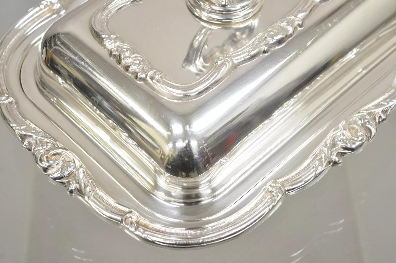 Vintage English Silver Mfg Co Plato para servir doble con cubierta plateada en venta 2
