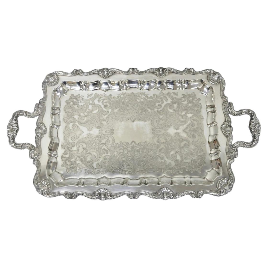 Vintage English Silver Mfg Co Silver Plated Footed Serving Platter Bar Tray