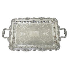 Vintage English Silver Mfg Co Silver Plated Footed Serving Platter Bar Tray