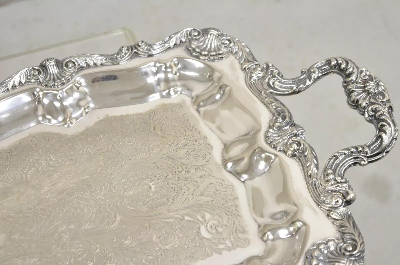 Vintage English Silver Mfg. Narrow Silver Plated Serving Platter Vanity Tray 5
