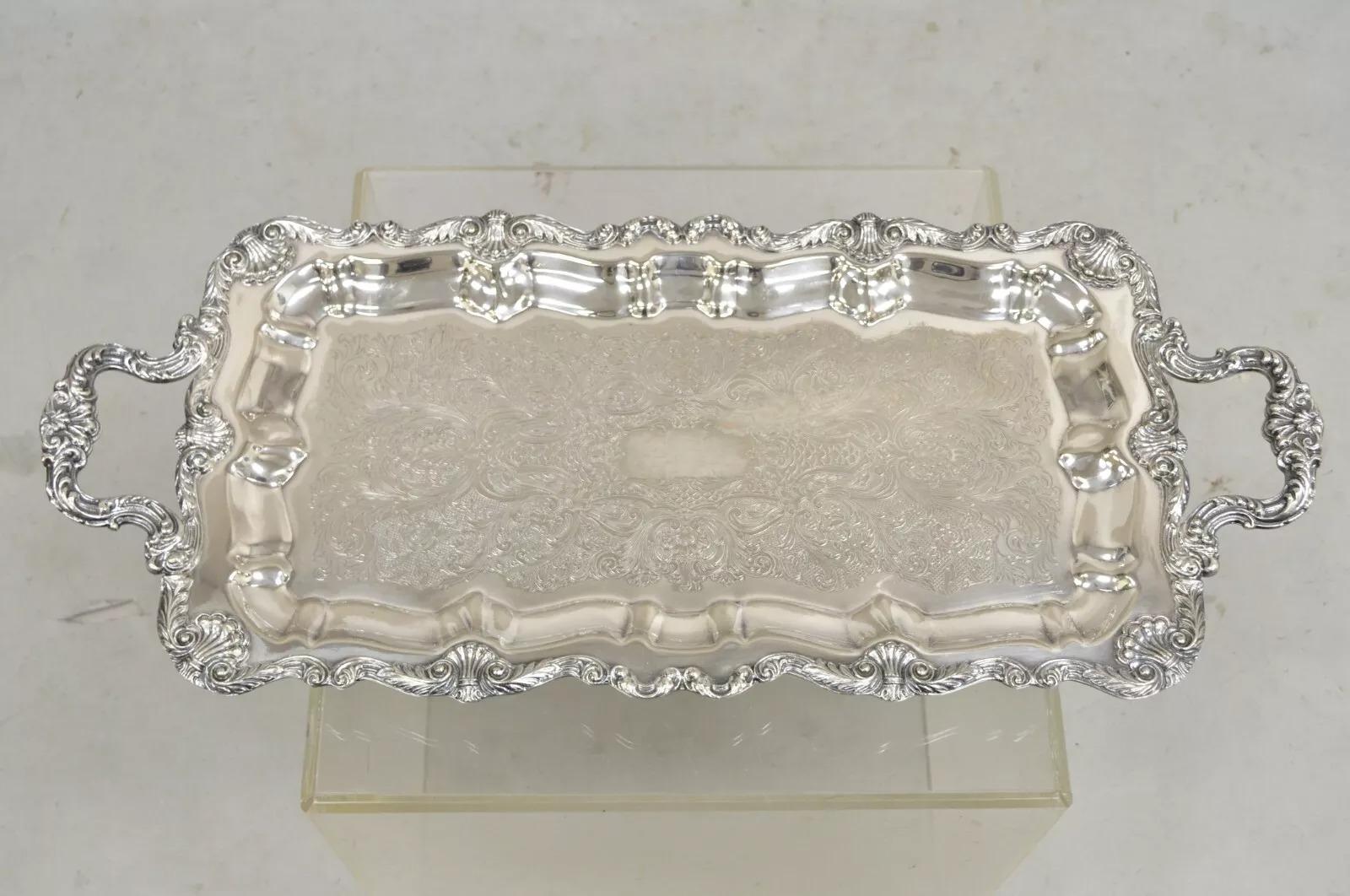 Vintage English Silver Mfg. Narrow Silver Plated Serving Platter Vanity Tray 6