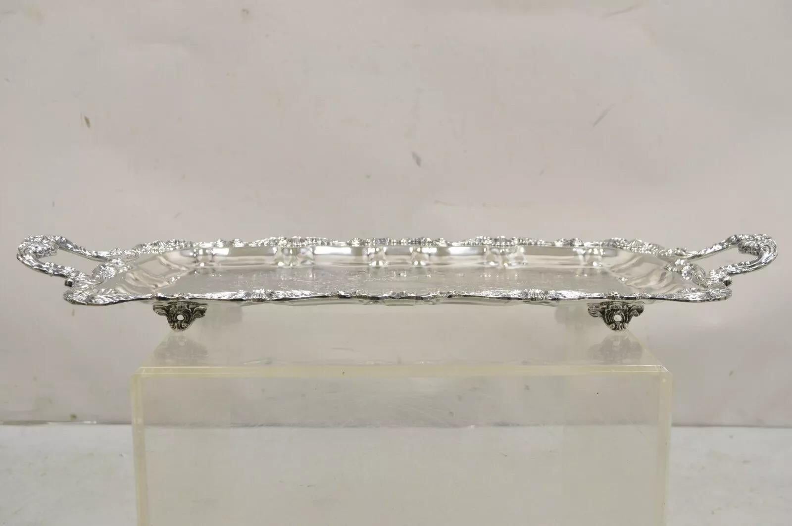 Victorian Vintage English Silver Mfg. Narrow Silver Plated Serving Platter Vanity Tray