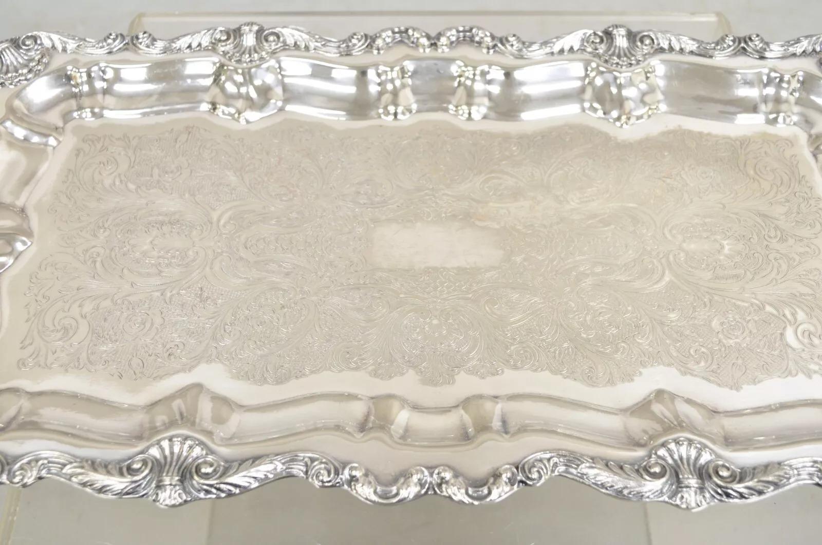 Vintage English Silver Mfg. Narrow Silver Plated Serving Platter Vanity Tray In Good Condition In Philadelphia, PA