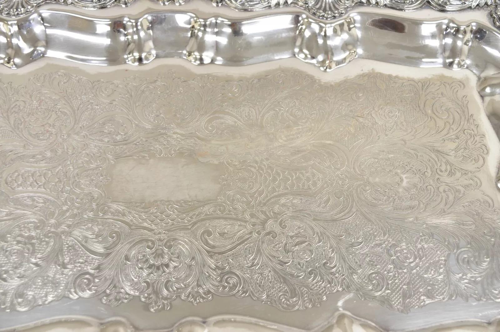 20th Century Vintage English Silver Mfg. Narrow Silver Plated Serving Platter Vanity Tray