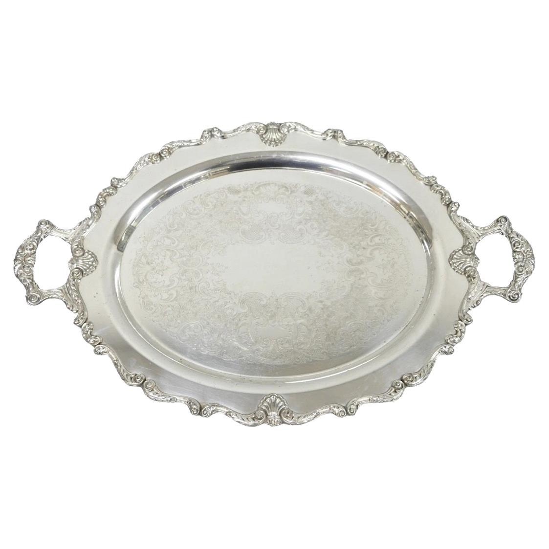 Vintage English Silver Mfg. Silver Plated Large Oval Butlers Platter Bar Tray