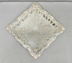 Vintage English Silver Mfg. Silver Plated Ornate Square Bar Serving Platter Tray