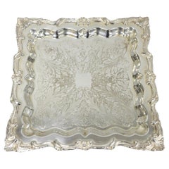 Vintage English Silver Mfg. Silver Plated Ornate Square Bar Serving Platter Tray