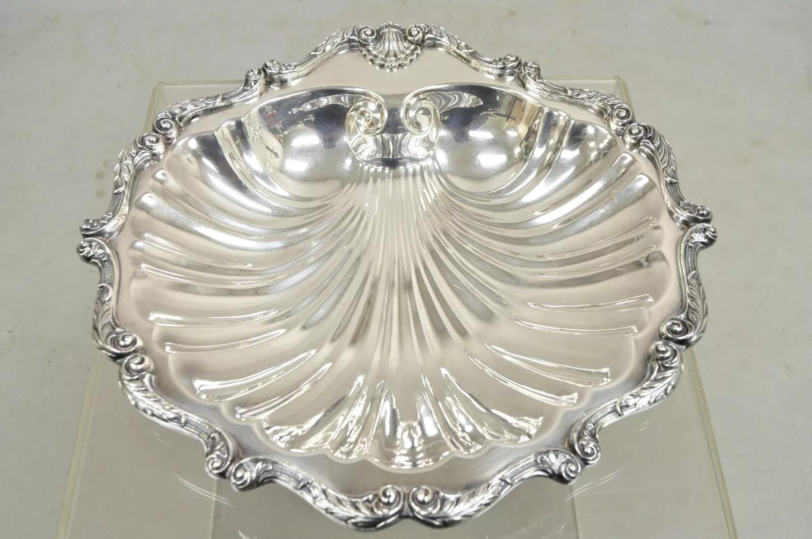 Vintage English Silver MFG Victorian Silver Plated Large Clam Shell Dish Dish Bowl. Circa Mid 20th Century. Dimensions : 2,5